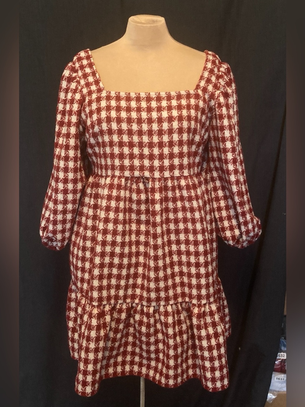 Jade by Jane Call Me Maybe Burgundy & White Houndstooth Mini Dress | Pockets!